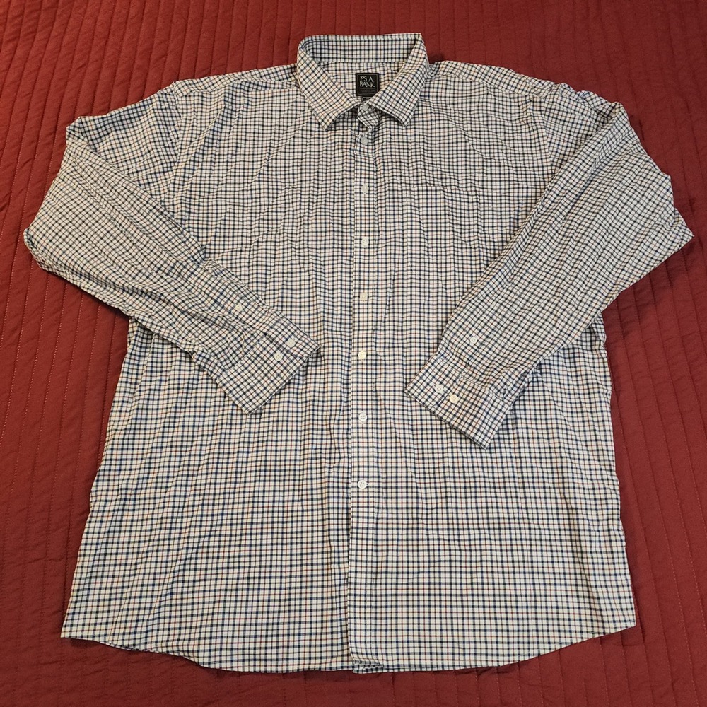 Jos A Bank Traveler Shirt 3XLT Mens Blue Red Plaid Traditional Fit Button Down